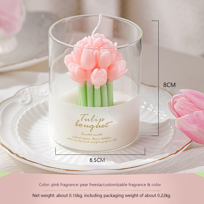 Handmade Creative Tulip Bouquet Flower Shaped Glass Candles