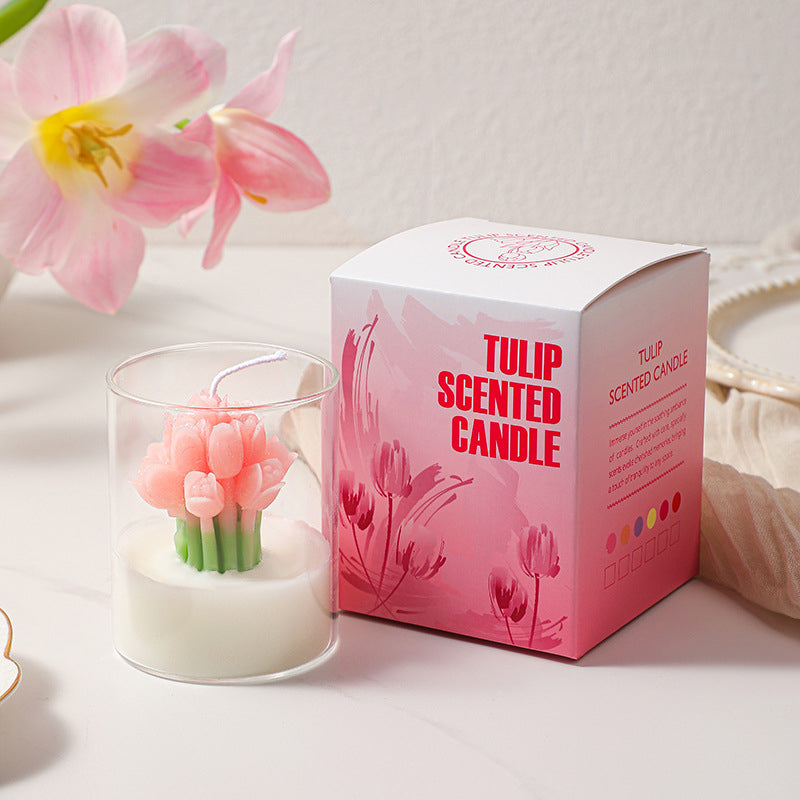 Handmade Creative Tulip Bouquet Flower Shaped Glass Candles